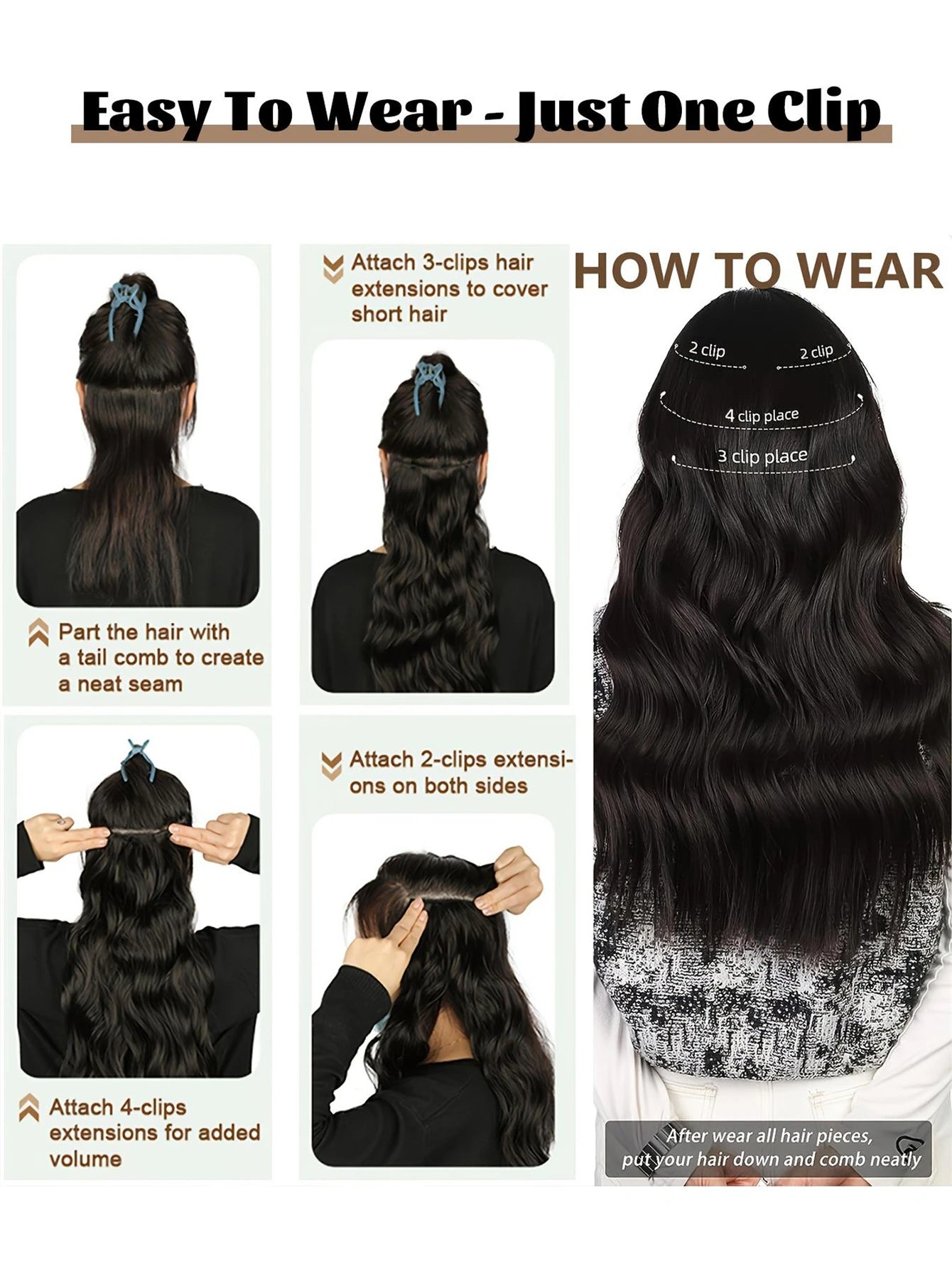 22-Inch Wavy Clip-In Hair Extensions for Instant Volume - 8