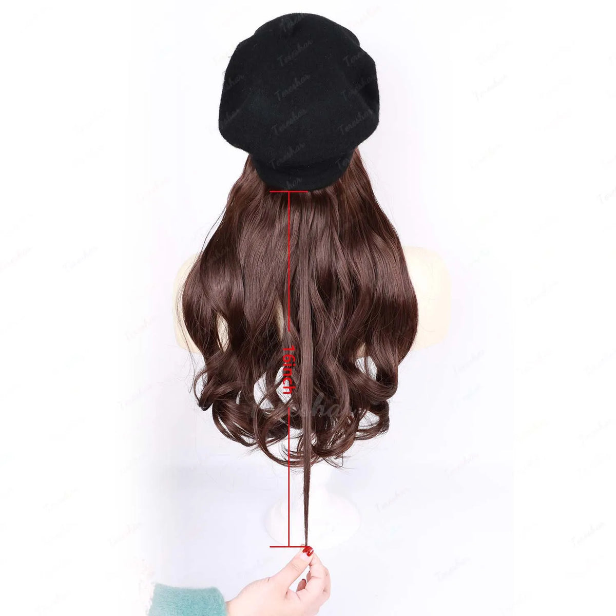 Long Curly Hair Extension Beret Hat for Women