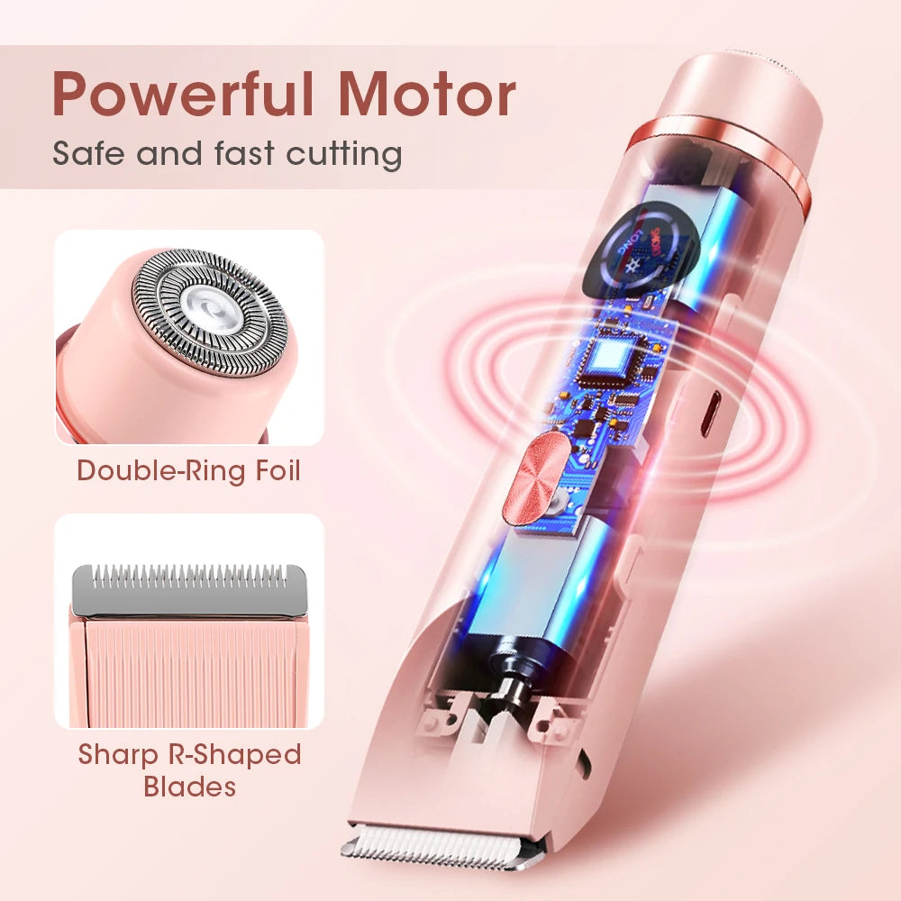 Dual-Head Electric Shaver and Bikini Trimmer for Women