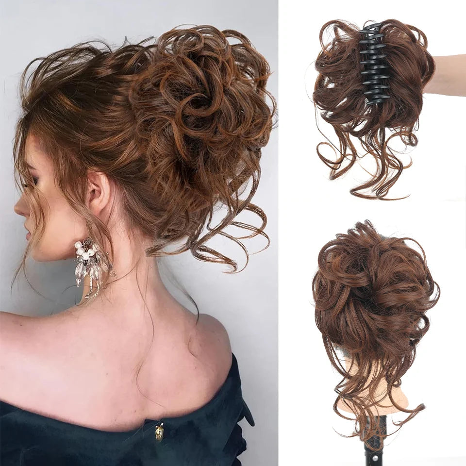 Messy Curly Claw Clip Hair Bun Extension - 7