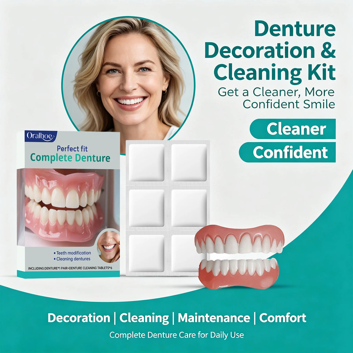 Cosmetic Denture Kit for Covering Missing or Stained Teeth