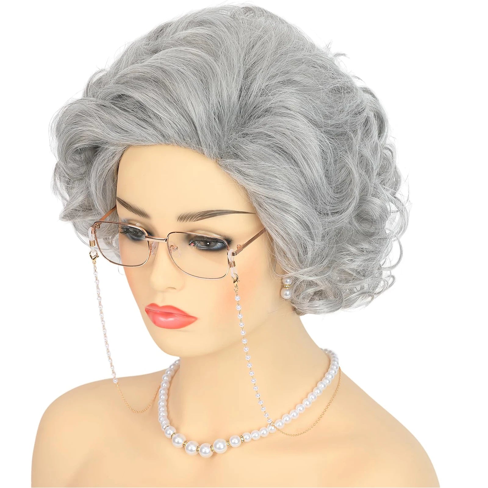 Short Curly Granny Wig Costume Set for Halloween and Cosplay Parties - 6