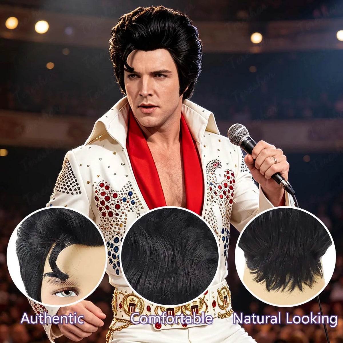 Short Black Rock Star Costume Wig for Men’s Cosplay and Disco Parties