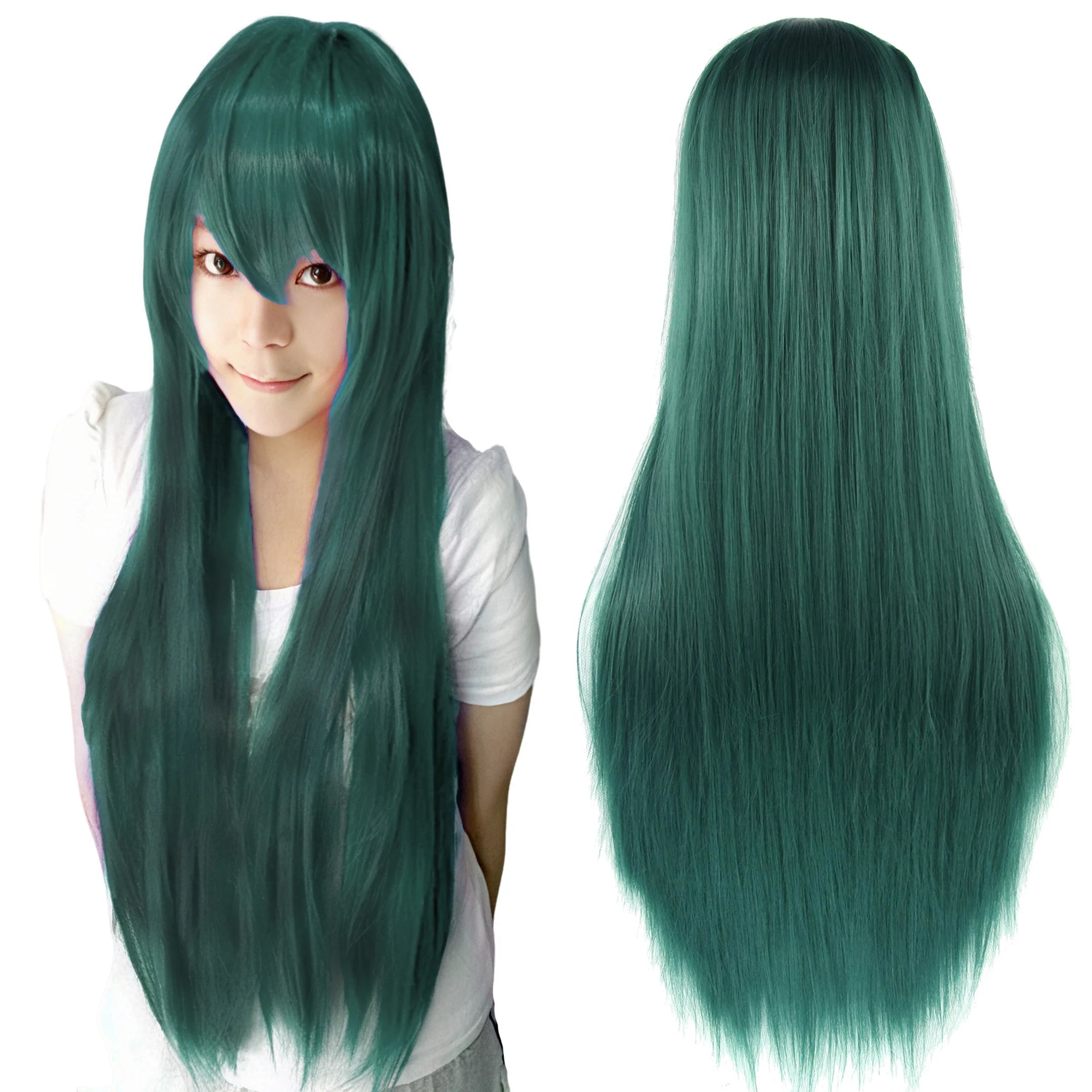 Long Straight Dark Green Cosplay Wig for Anime Halloween Costumes - 1