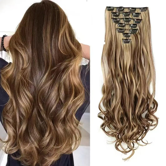 22 Inch Deep Wave Clip-In Hair Extensions Full Head Set