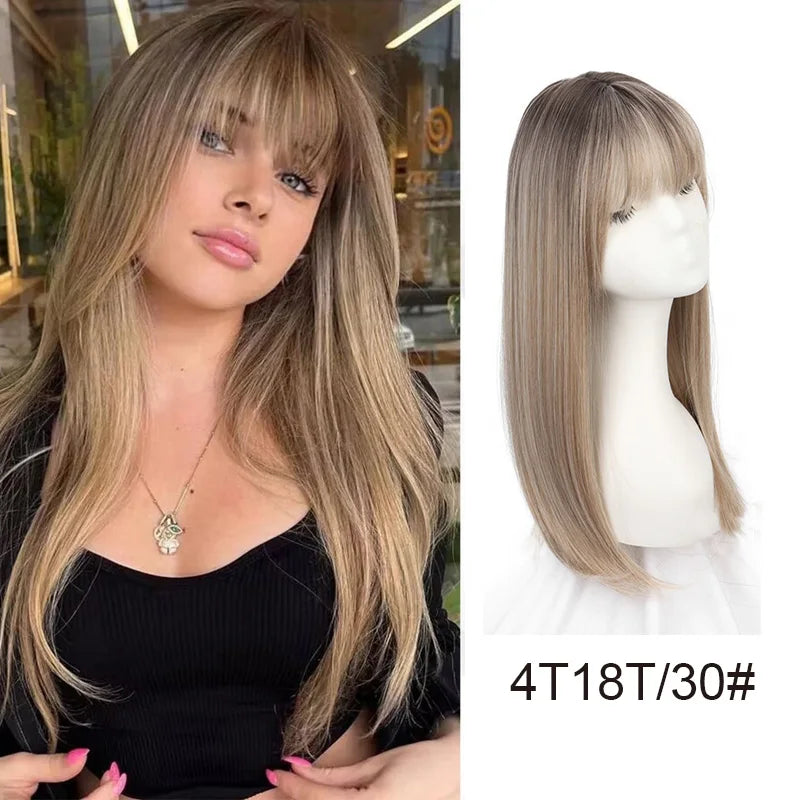 50cm Long Straight Synthetic Wig with Bangs - 9