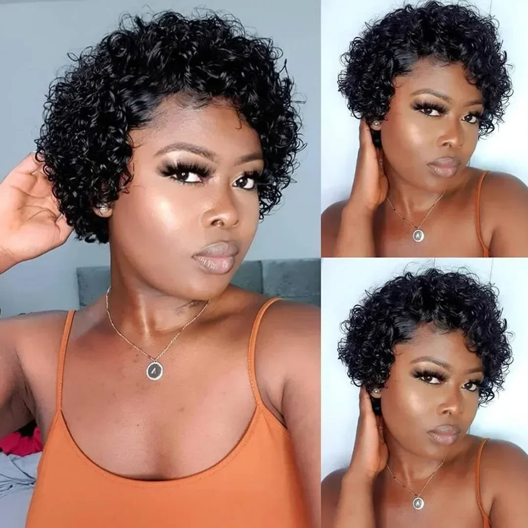 Short Curly Pixie Cut Human Hair Lace Front Wig - 11