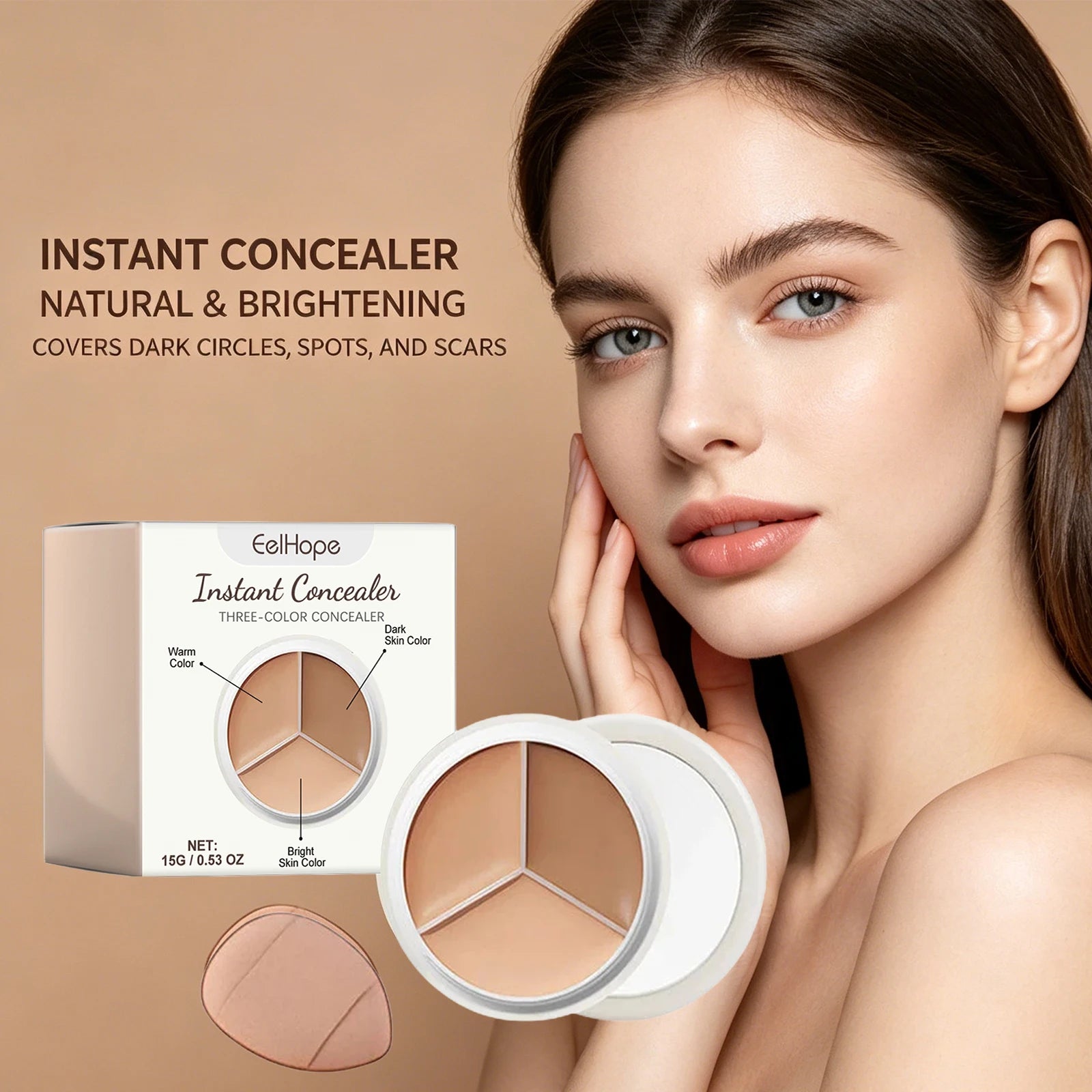 3-Color Cream Concealer Palette for Dark Circles and Blemish Coverage - 5