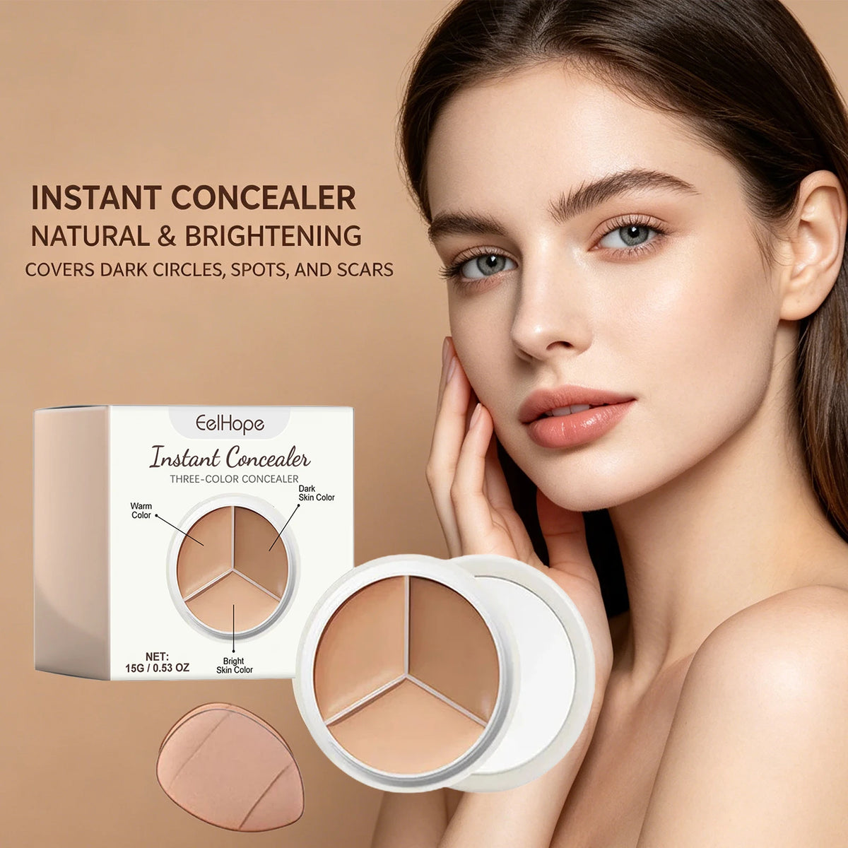 3-Color Cream Concealer Palette for Dark Circles and Blemish Coverage