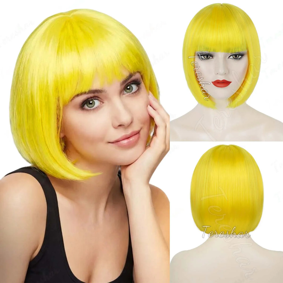 Short Straight Bob Wig with Bangs for Daily Wear and Cosplay