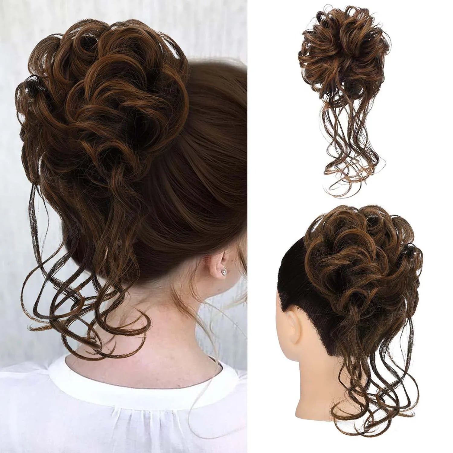 Messy Wavy Hair Bun Scrunchie for Quick Updo Hairstyles - 9
