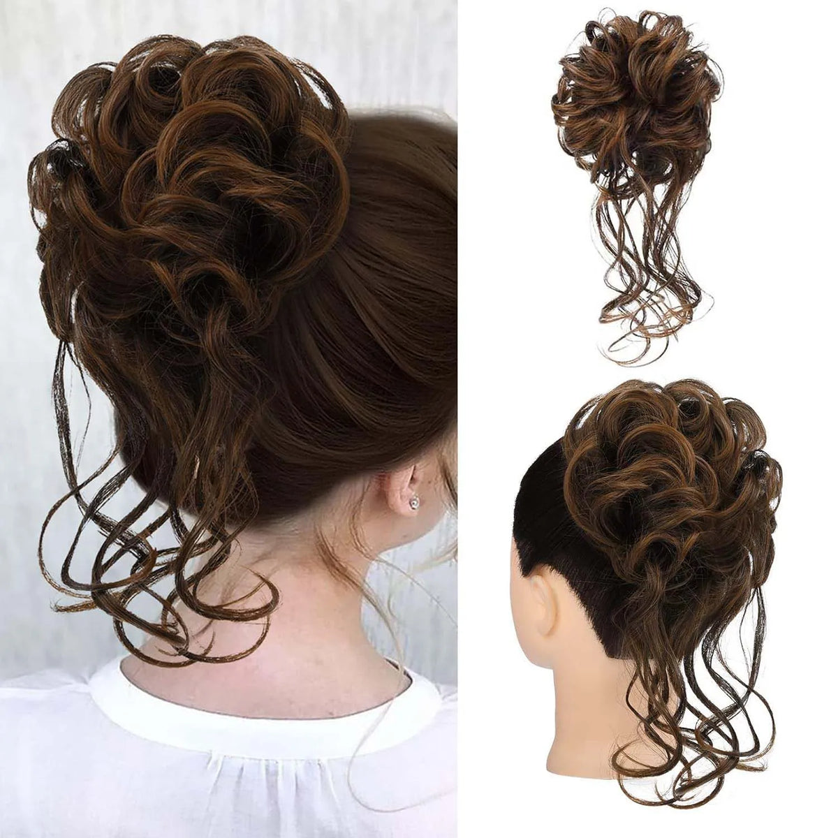 Messy Wavy Hair Bun Scrunchie for Quick Updo Hairstyles