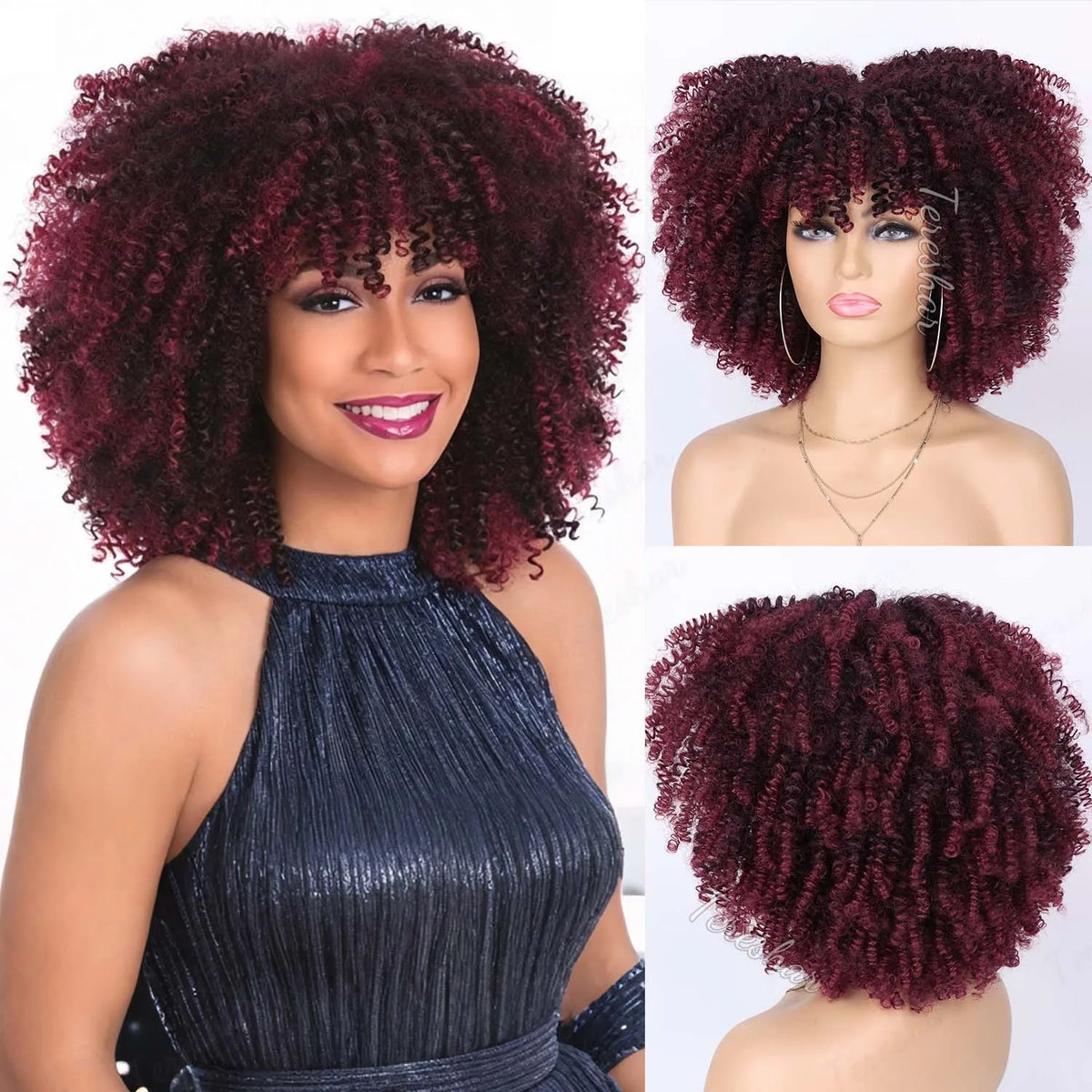 Short Curly Afro Wig with Bangs for Daily Wear