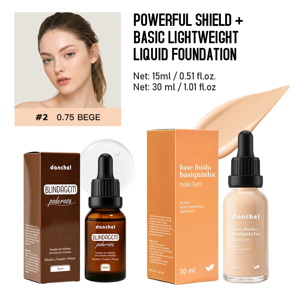 Liquid Foundation and Primer Makeup Set for Long Lasting Natural Finish