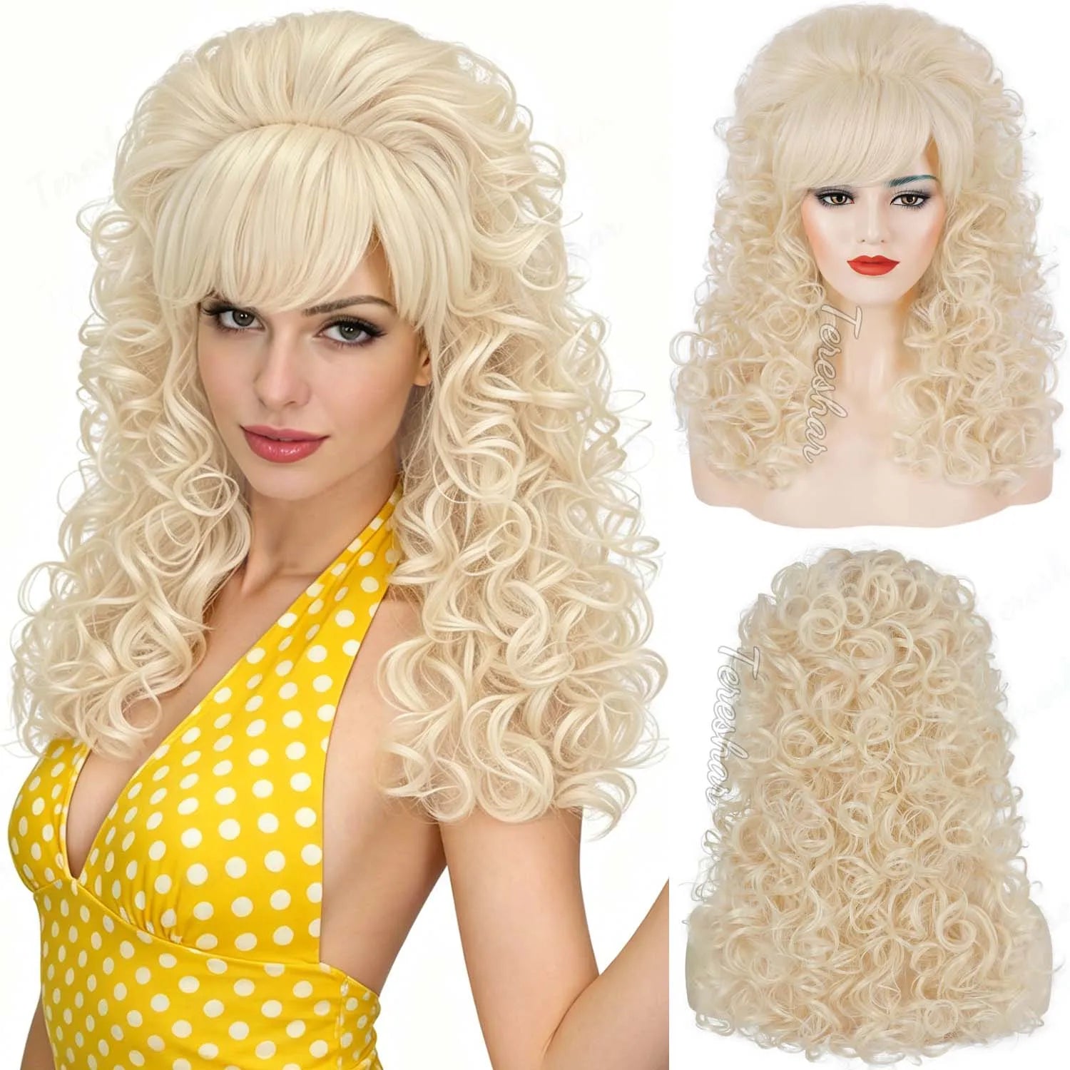 Voluminous Retro Curly Wig for 80s Parties and Vintage Cosplay - 14