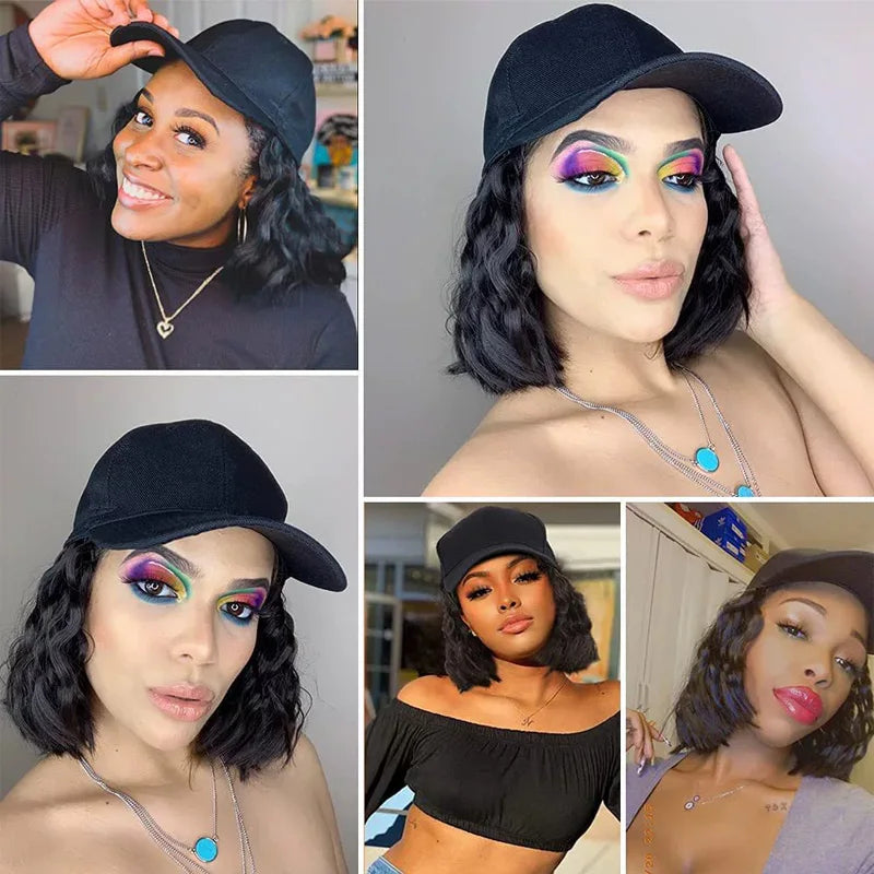 Short Wavy Curly Hair Baseball Cap Wig for Daily Wear