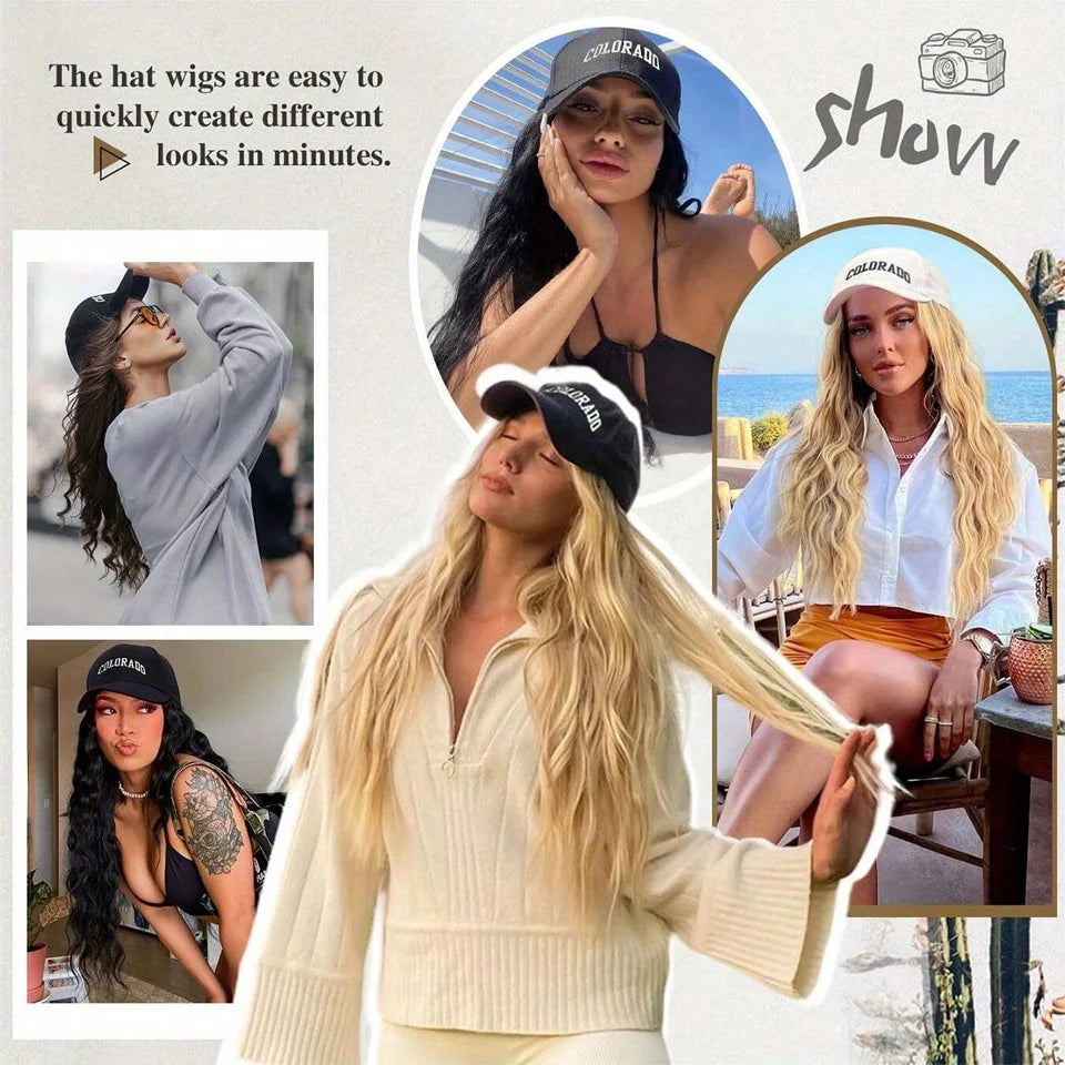 22-Inch Wavy Hair Baseball Cap Wig for Instant Styling