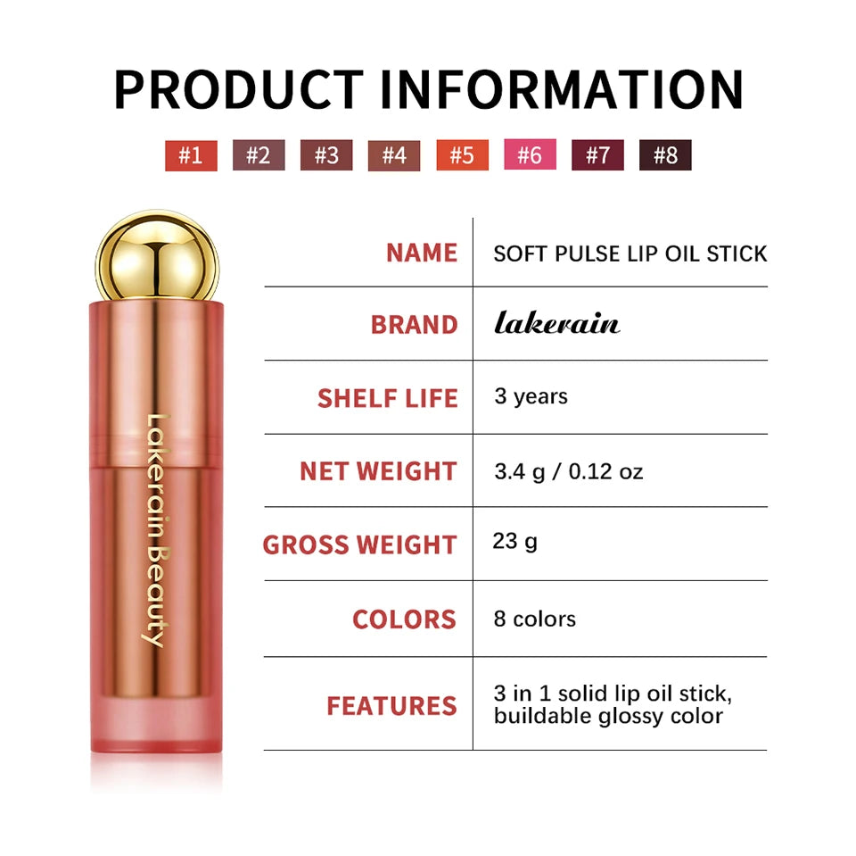 3-in-1 Tinted Moisturizing Lip Oil Stick for Glossy Plump Lips