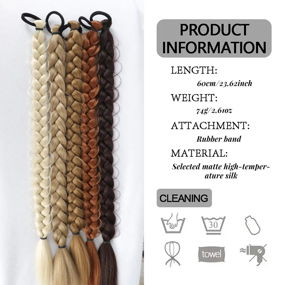 Long Synthetic Braided Ponytail Extension with Secure Rubber Band - 11