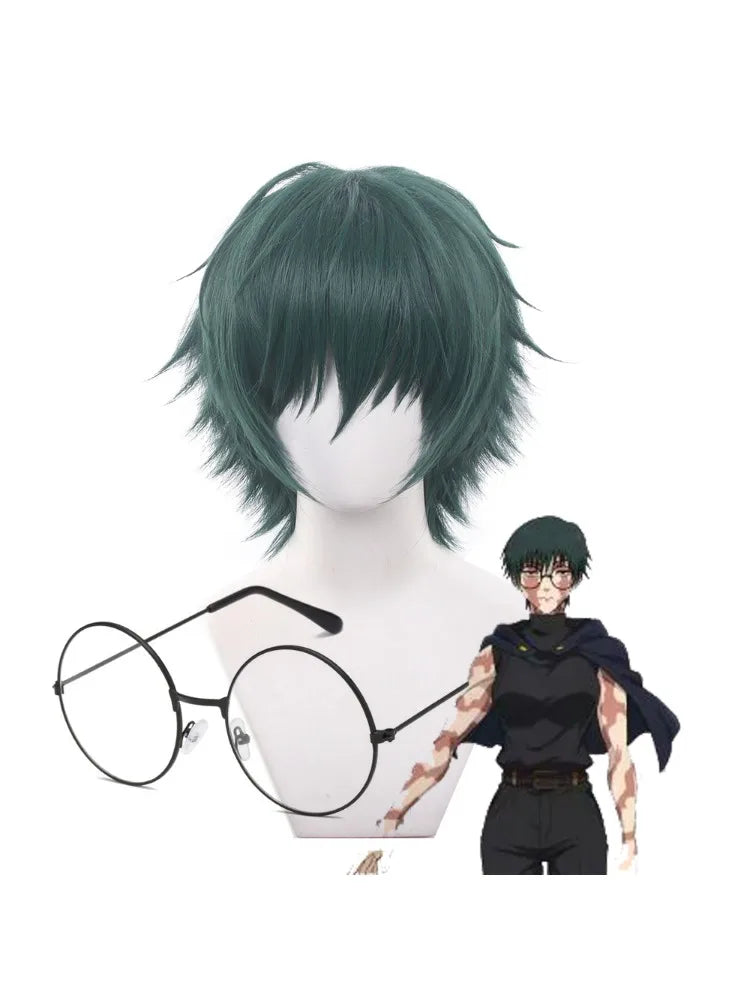 Short Green Cosplay Wig with Glasses for Anime Halloween Costumes - 4