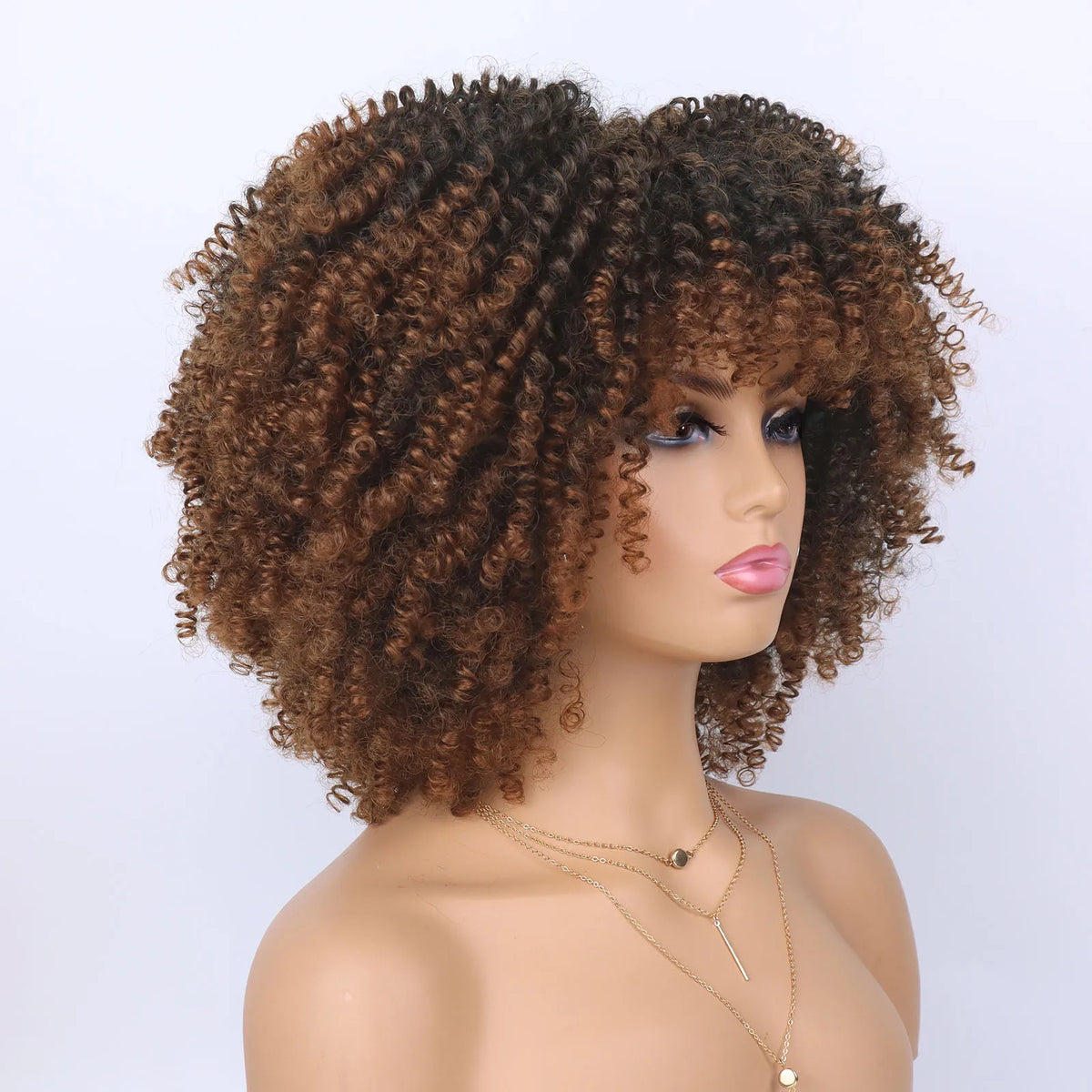 Short Kinky Curly Afro Wig with Bangs for Daily Wear