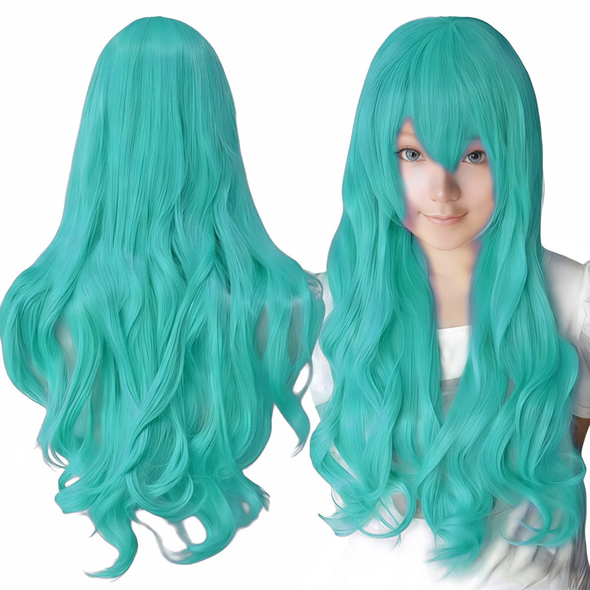 Forest Green Long Curly Wavy Cosplay Wig for Anime Costumes and Parties