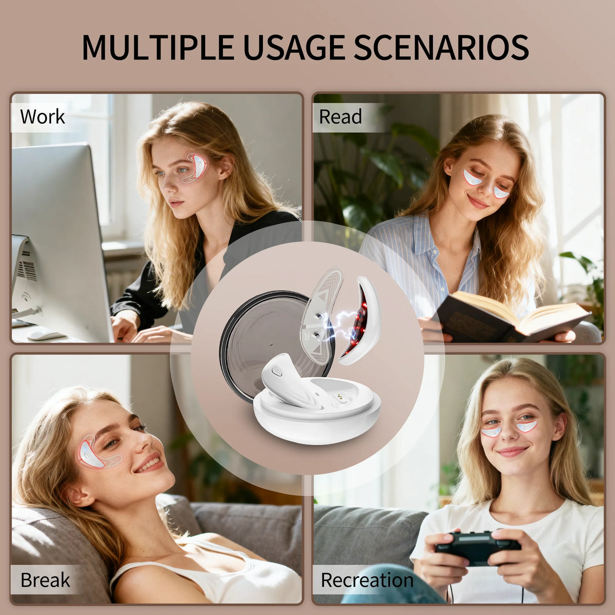 Red Light Microcurrent Eye Massager for Dark Circles and Puffiness