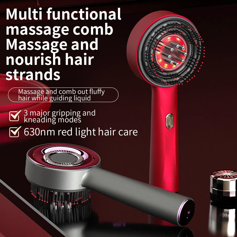 Electric Scalp Vibration Massage Comb with Red Light and Liquid Applicator