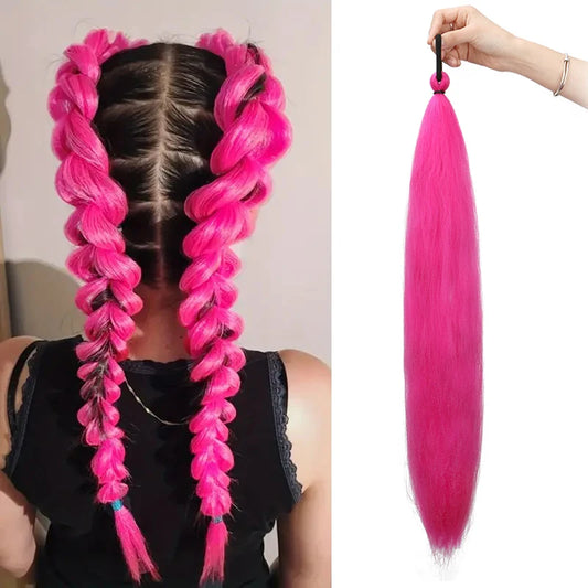 24-Inch Long Colored Braided Ponytail Hair Extension
