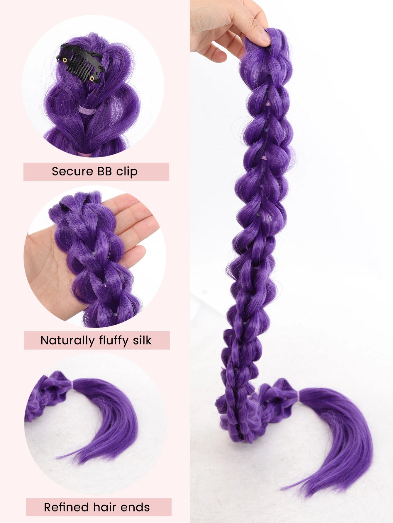 35-Inch Long Braided Purple Ponytail Extension for Costumes - 11