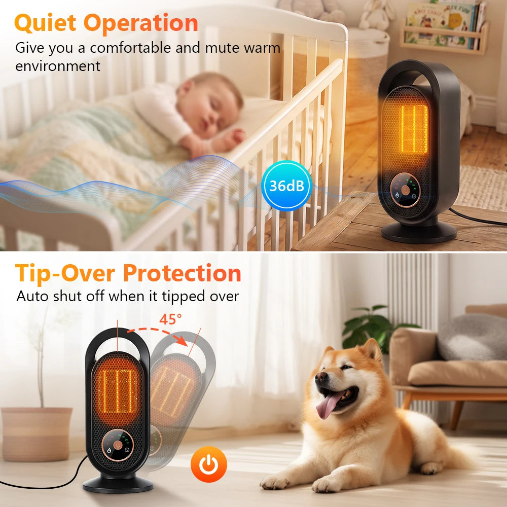 Portable Electric Ceramic Desktop Heater with Adjustable Timer and Heat