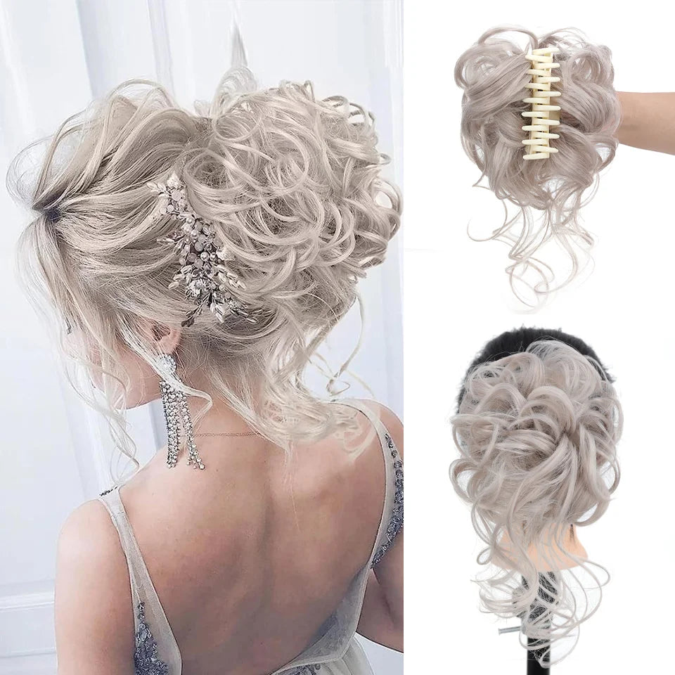Messy Curly Claw Clip Hair Bun Extension - 13