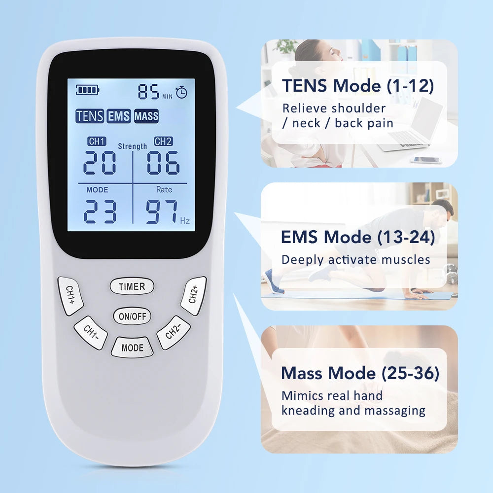 Digital TENS and EMS Muscle Stimulator for Pain Relief and Recovery