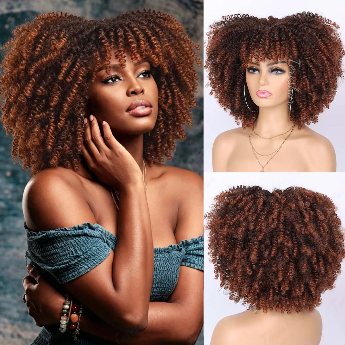 Short Curly Afro Wig with Bangs for Daily Wear