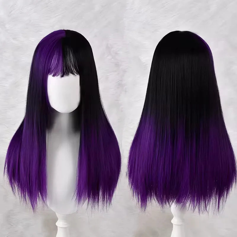 Split Color Long Straight Cosplay Wig with Bangs - 7