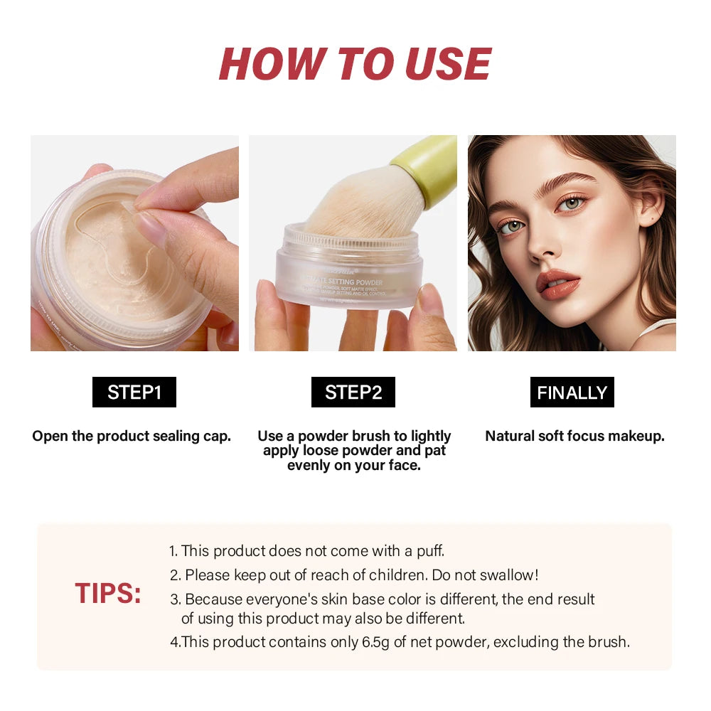 Long-Lasting Matte Loose Setting Powder for Oil Control and Pore Blur