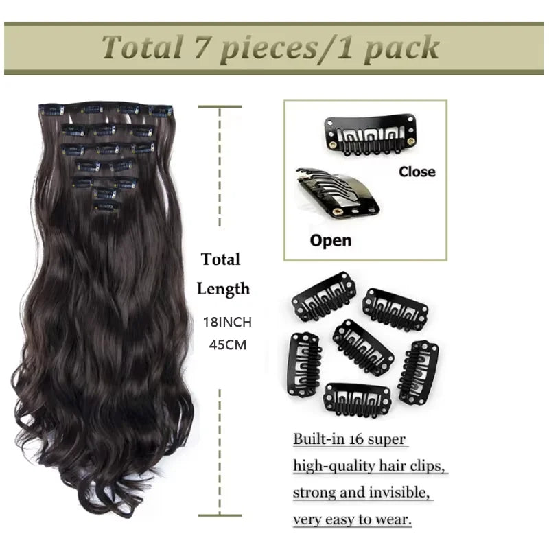18-Inch Wavy Clip-In Synthetic Hair Extension Set - 3