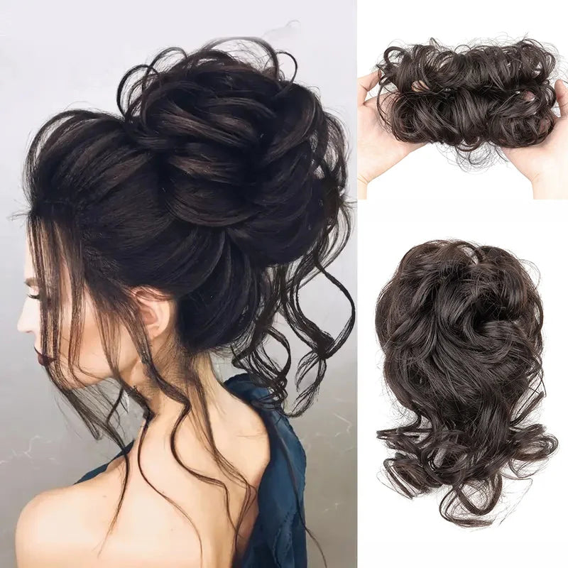 Messy Curly Hair Bun Scrunchie for Quick Elegant Updo Hairstyles - 1