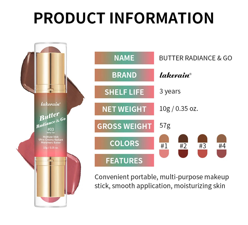 Double-Ended Cream Bronzer and Blush Stick for Face and Lips
