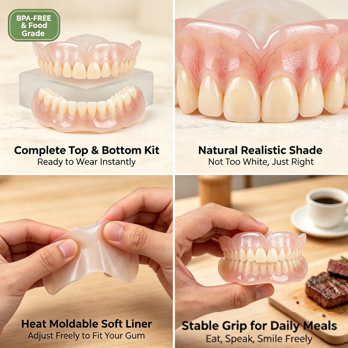 Comfort Fit Silicone Dentures for Instant Natural Smile and Oral Confidence