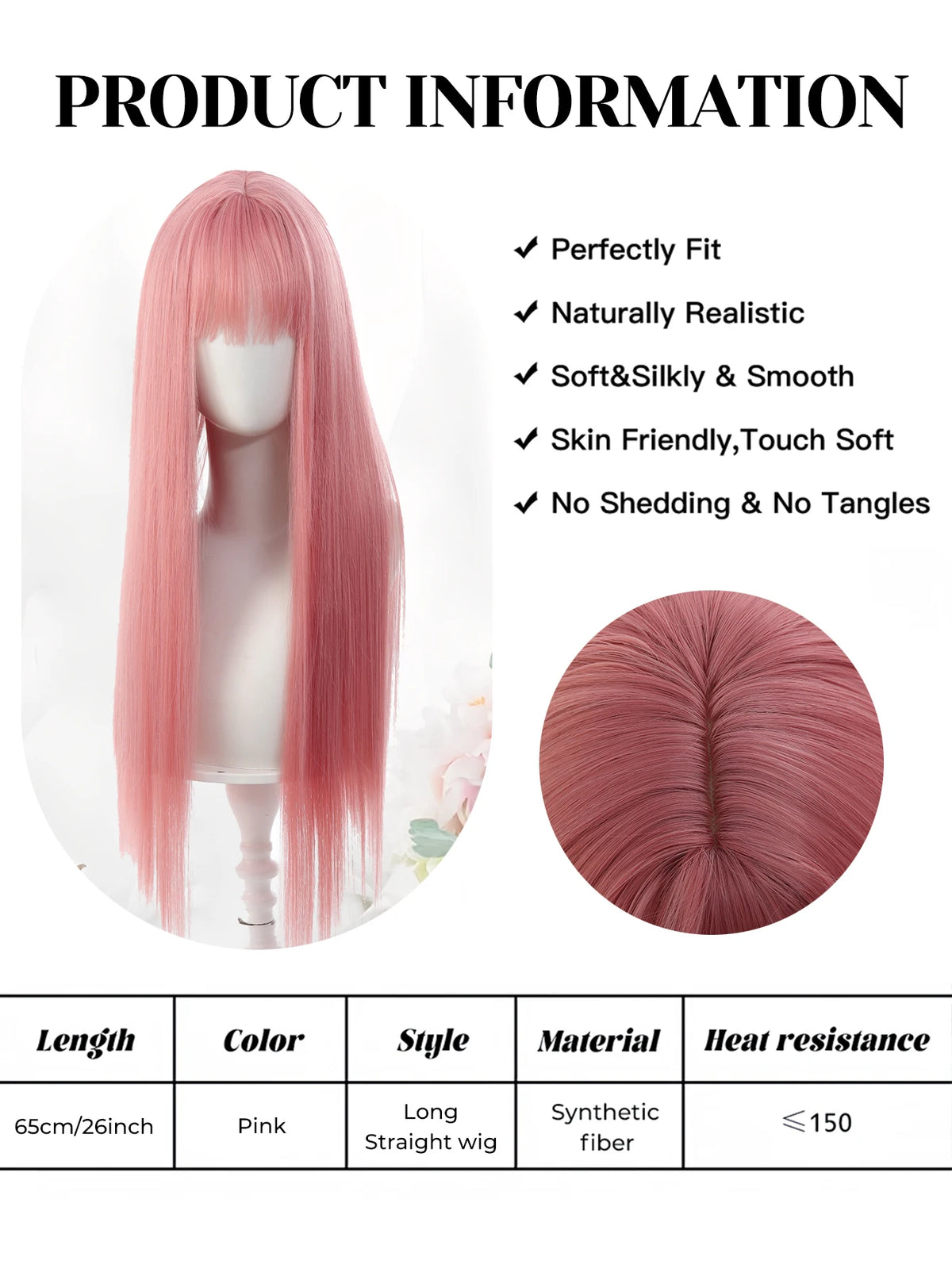 24 Inch Long Pink Cosplay Wig with Bangs