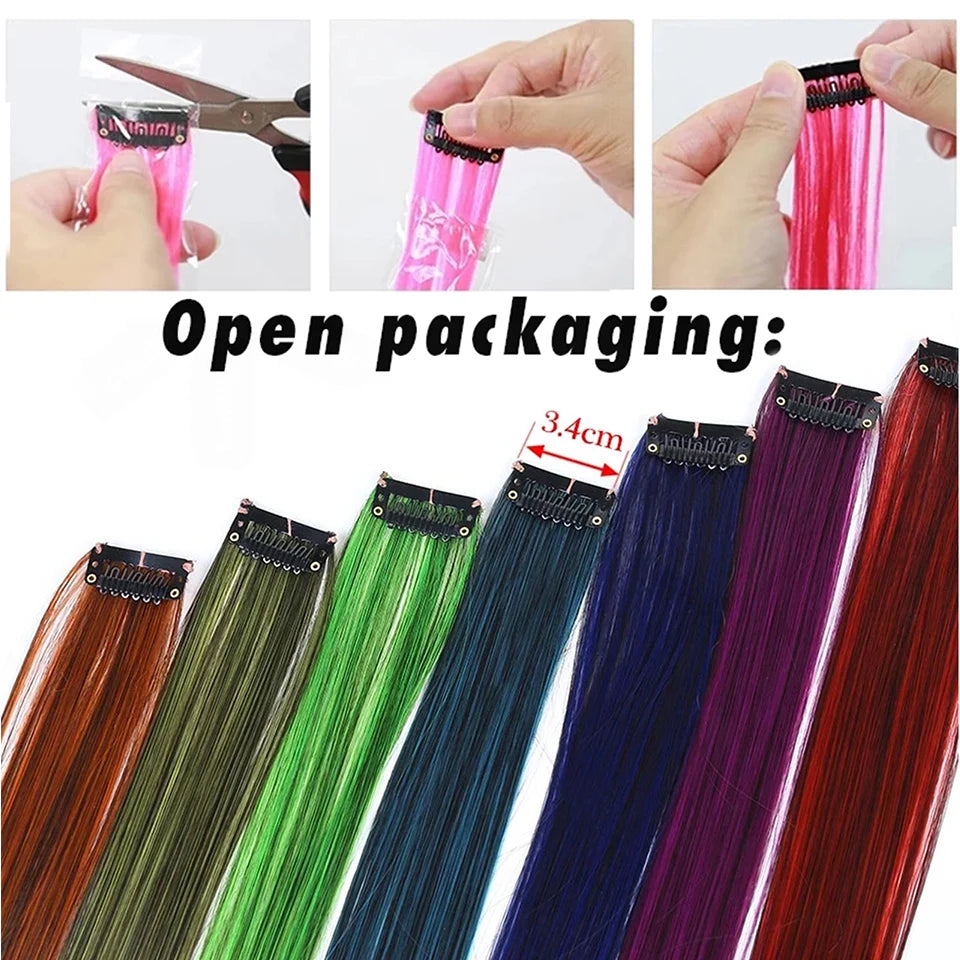 24-Inch Colorful Clip-In Hair Extensions for Highlights and Parties - 12