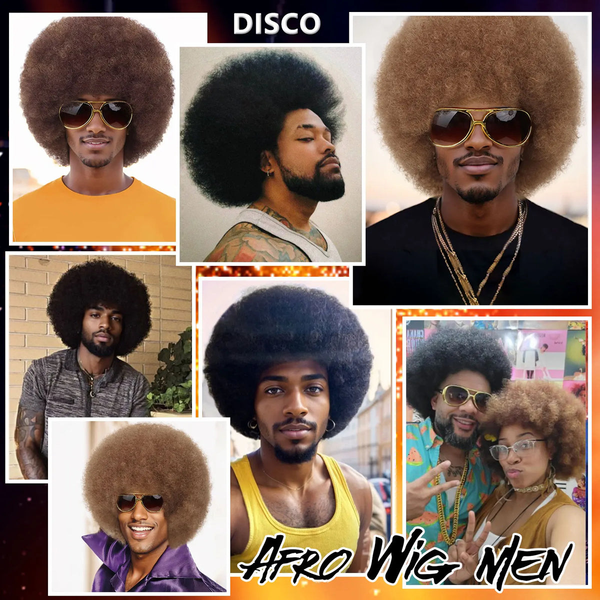 Short Curly Afro Disco Costume Wig for Men Party and Halloween Fun