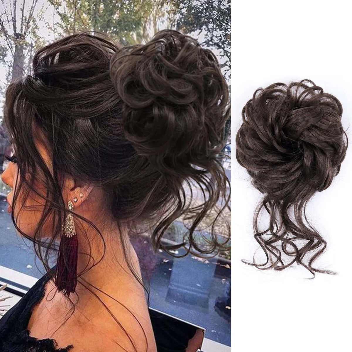 Messy Wavy Hair Bun Scrunchie for Quick Updo Hairstyles