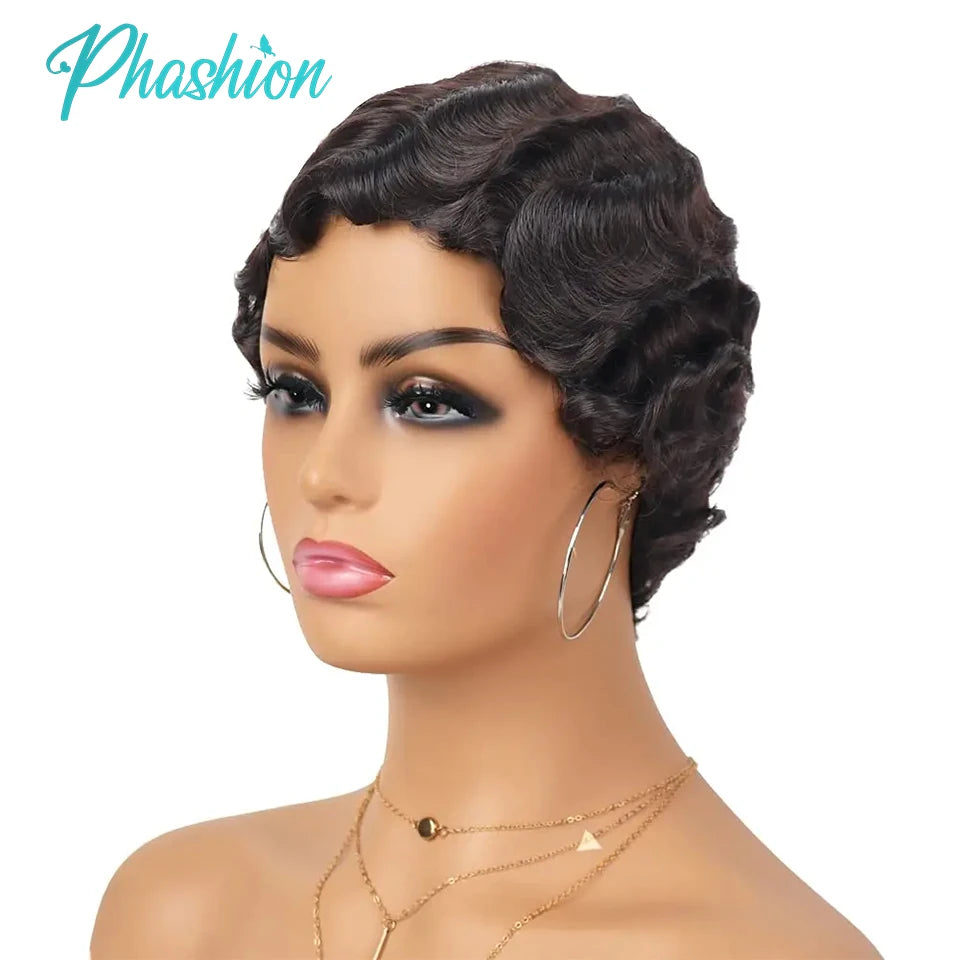 Short Finger Wave Pixie Cut Human Hair Wig