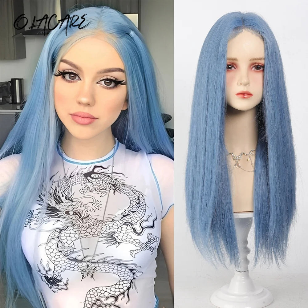 24 Inch Long Pink Cosplay Wig with Bangs - 50
