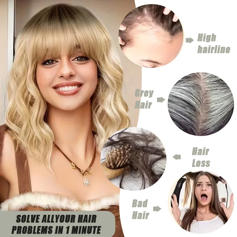 Short Wavy Bob Wig with Bangs for Natural Daily Wear - 8