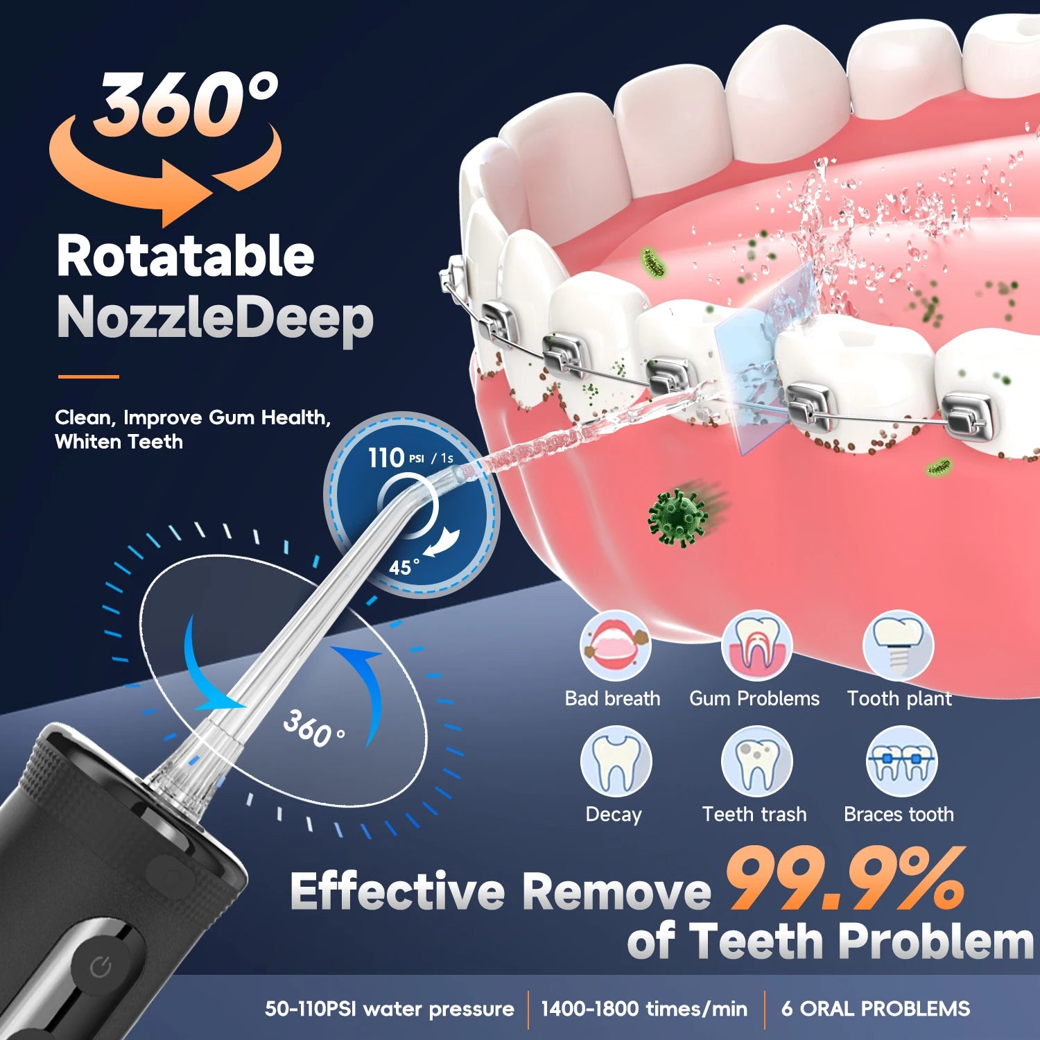 Portable Cordless Water Flosser for Deep Teeth Cleaning and Gum Care - 3