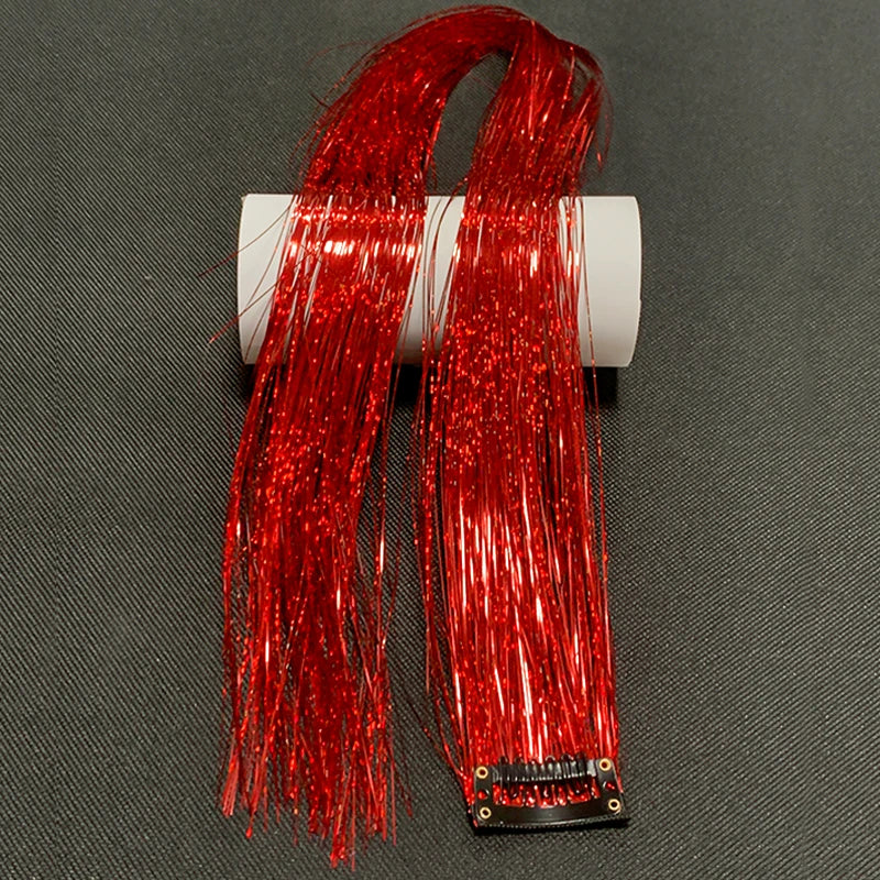 Rainbow Glitter Tinsel Hair Extensions Clip In for Party and Daily Style - 14