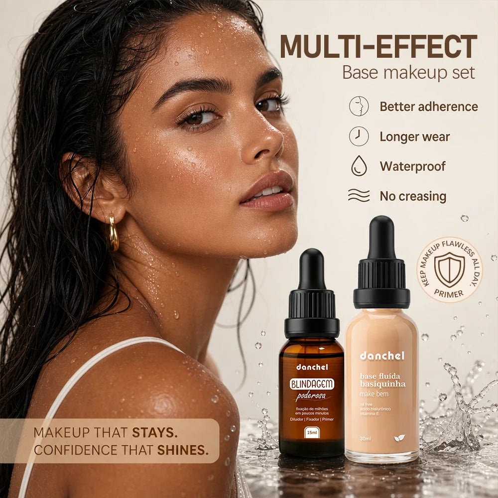 Liquid Foundation and Primer Makeup Set for Long Lasting Natural Finish - 3